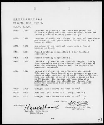 USS SARATOGA > War Diary, 4/1-30/43