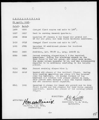 USS SARATOGA > War Diary, 4/1-30/43