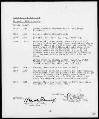 USS SARATOGA > War Diary, 4/1-30/43