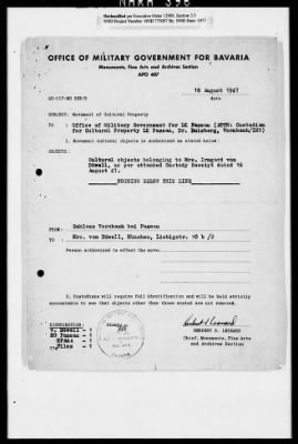 Thumbnail for Records Relating To The Status Of Monuments, Museums, And Archives > Repositories, Correspondence: South Bavaria (Vornbach, 1947)