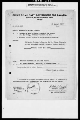 Thumbnail for Records Relating To The Status Of Monuments, Museums, And Archives > Repositories, Correspondence: South Bavaria (Vornbach, 1947)