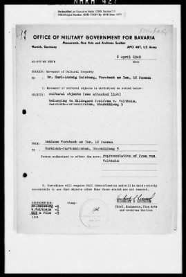 Thumbnail for Records Relating To The Status Of Monuments, Museums, And Archives > Repositories, Correspondence: South Bavaria (Vornbach, 1948-1949)