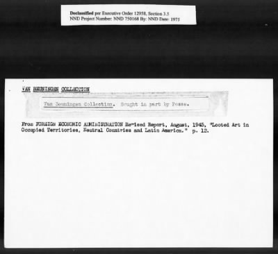 Thumbnail for Card File on Art-Looting Suspects > RECORDS OF THE AMERICAN COMMISSION FOR THE PROTECTION AND SALVAGE OF ARTISTIC AND HISTORIC MONUMENTS IN WAR AREAS (THE ROBERTS COMMISSION), 1943-1946