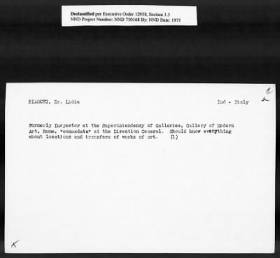 Thumbnail for Card File on Art-Looting Suspects > RECORDS OF THE AMERICAN COMMISSION FOR THE PROTECTION AND SALVAGE OF ARTISTIC AND HISTORIC MONUMENTS IN WAR AREAS (THE ROBERTS COMMISSION), 1943-1946