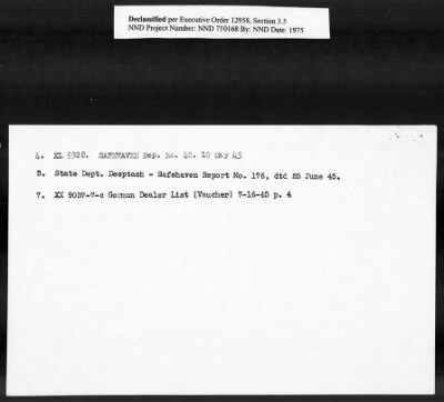 Thumbnail for Card File on Art-Looting Suspects > RECORDS OF THE AMERICAN COMMISSION FOR THE PROTECTION AND SALVAGE OF ARTISTIC AND HISTORIC MONUMENTS IN WAR AREAS (THE ROBERTS COMMISSION), 1943-1946