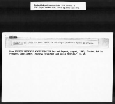 Thumbnail for Card File on Art-Looting Suspects > RECORDS OF THE AMERICAN COMMISSION FOR THE PROTECTION AND SALVAGE OF ARTISTIC AND HISTORIC MONUMENTS IN WAR AREAS (THE ROBERTS COMMISSION), 1943-1946