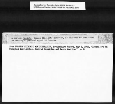 Thumbnail for Card File on Art-Looting Suspects > RECORDS OF THE AMERICAN COMMISSION FOR THE PROTECTION AND SALVAGE OF ARTISTIC AND HISTORIC MONUMENTS IN WAR AREAS (THE ROBERTS COMMISSION), 1943-1946