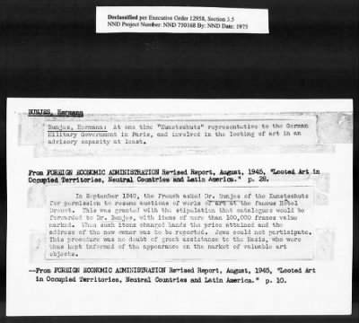 Thumbnail for Card File on Art-Looting Suspects > RECORDS OF THE AMERICAN COMMISSION FOR THE PROTECTION AND SALVAGE OF ARTISTIC AND HISTORIC MONUMENTS IN WAR AREAS (THE ROBERTS COMMISSION), 1943-1946