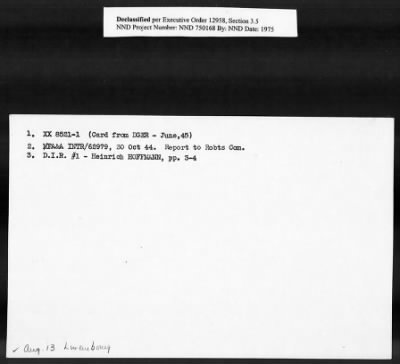 Thumbnail for Card File on Art-Looting Suspects > RECORDS OF THE AMERICAN COMMISSION FOR THE PROTECTION AND SALVAGE OF ARTISTIC AND HISTORIC MONUMENTS IN WAR AREAS (THE ROBERTS COMMISSION), 1943-1946