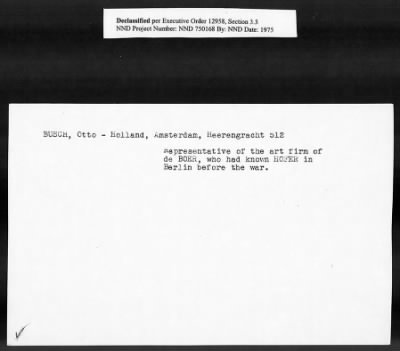 Thumbnail for Card File on Art-Looting Suspects > RECORDS OF THE AMERICAN COMMISSION FOR THE PROTECTION AND SALVAGE OF ARTISTIC AND HISTORIC MONUMENTS IN WAR AREAS (THE ROBERTS COMMISSION), 1943-1946