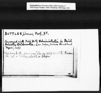 Thumbnail for Card File on Art-Looting Suspects > RECORDS OF THE AMERICAN COMMISSION FOR THE PROTECTION AND SALVAGE OF ARTISTIC AND HISTORIC MONUMENTS IN WAR AREAS (THE ROBERTS COMMISSION), 1943-1946