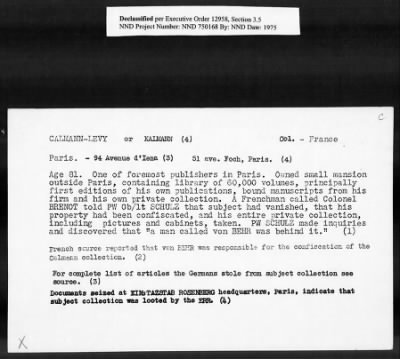 Thumbnail for Card File on Art-Looting Suspects > RECORDS OF THE AMERICAN COMMISSION FOR THE PROTECTION AND SALVAGE OF ARTISTIC AND HISTORIC MONUMENTS IN WAR AREAS (THE ROBERTS COMMISSION), 1943-1946