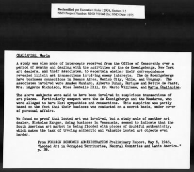 Thumbnail for Card File on Art-Looting Suspects > RECORDS OF THE AMERICAN COMMISSION FOR THE PROTECTION AND SALVAGE OF ARTISTIC AND HISTORIC MONUMENTS IN WAR AREAS (THE ROBERTS COMMISSION), 1943-1946