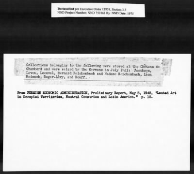 Thumbnail for Card File on Art-Looting Suspects > RECORDS OF THE AMERICAN COMMISSION FOR THE PROTECTION AND SALVAGE OF ARTISTIC AND HISTORIC MONUMENTS IN WAR AREAS (THE ROBERTS COMMISSION), 1943-1946