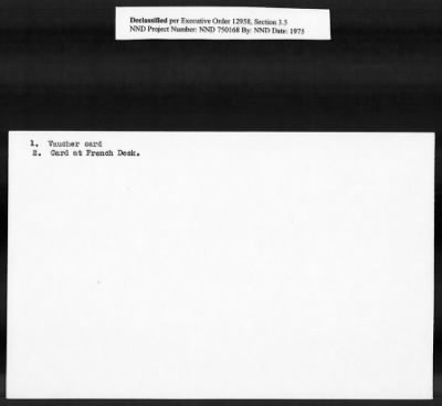 Thumbnail for Card File on Art-Looting Suspects > RECORDS OF THE AMERICAN COMMISSION FOR THE PROTECTION AND SALVAGE OF ARTISTIC AND HISTORIC MONUMENTS IN WAR AREAS (THE ROBERTS COMMISSION), 1943-1946