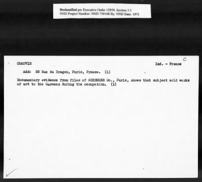 Thumbnail for Card File on Art-Looting Suspects > RECORDS OF THE AMERICAN COMMISSION FOR THE PROTECTION AND SALVAGE OF ARTISTIC AND HISTORIC MONUMENTS IN WAR AREAS (THE ROBERTS COMMISSION), 1943-1946