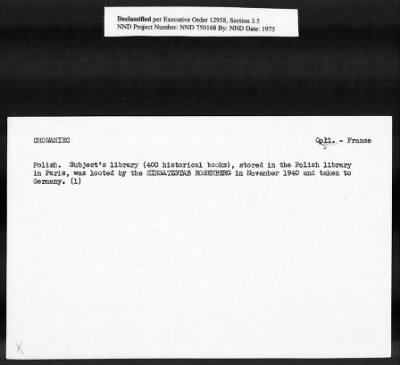 Thumbnail for Card File on Art-Looting Suspects > RECORDS OF THE AMERICAN COMMISSION FOR THE PROTECTION AND SALVAGE OF ARTISTIC AND HISTORIC MONUMENTS IN WAR AREAS (THE ROBERTS COMMISSION), 1943-1946