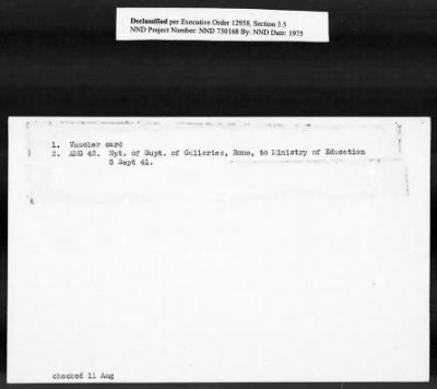 Thumbnail for Card File on Art-Looting Suspects > RECORDS OF THE AMERICAN COMMISSION FOR THE PROTECTION AND SALVAGE OF ARTISTIC AND HISTORIC MONUMENTS IN WAR AREAS (THE ROBERTS COMMISSION), 1943-1946