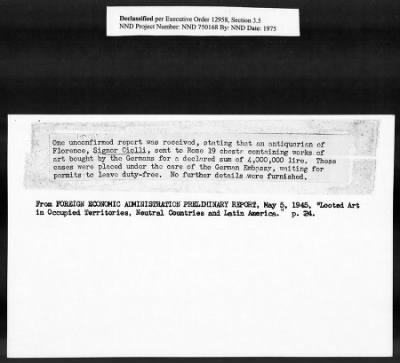 Thumbnail for Card File on Art-Looting Suspects > RECORDS OF THE AMERICAN COMMISSION FOR THE PROTECTION AND SALVAGE OF ARTISTIC AND HISTORIC MONUMENTS IN WAR AREAS (THE ROBERTS COMMISSION), 1943-1946