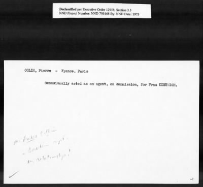 Thumbnail for Card File on Art-Looting Suspects > RECORDS OF THE AMERICAN COMMISSION FOR THE PROTECTION AND SALVAGE OF ARTISTIC AND HISTORIC MONUMENTS IN WAR AREAS (THE ROBERTS COMMISSION), 1943-1946