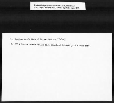 Thumbnail for Card File on Art-Looting Suspects > RECORDS OF THE AMERICAN COMMISSION FOR THE PROTECTION AND SALVAGE OF ARTISTIC AND HISTORIC MONUMENTS IN WAR AREAS (THE ROBERTS COMMISSION), 1943-1946