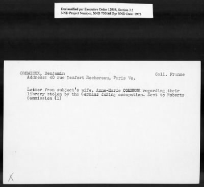 Card File on Art-Looting Suspects > RECORDS OF THE AMERICAN COMMISSION FOR THE PROTECTION AND SALVAGE OF ARTISTIC AND HISTORIC MONUMENTS IN WAR AREAS (THE ROBERTS COMMISSION), 1943-1946