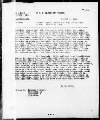 Thumbnail for USS GLENNON > Act Rep, Enemy Air Raid on Palermo, Sicily, 8/1/43