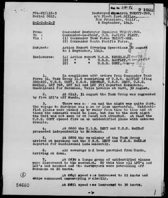 Thumbnail for COMDESRON 22 > Act Rep Covering Ops 8/30/43 to 9/1/43