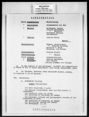 MFAA Field Reports > ETO 1st U S Army Reports, 16 April 1945 & 15 May 1945 [AMG-376]