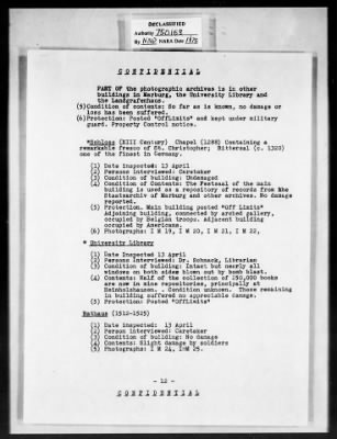 Thumbnail for MFAA Field Reports > ETO 1st U S Army Reports, 16 April 1945 & 15 May 1945 [AMG-376]