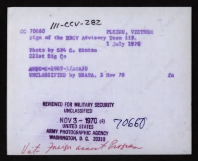 Thumbnail for Military Assistance Command, Vietnam (MACV) > CC70660