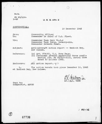 Thumbnail for USS APc-12 > AA Act Rep, 12/15/43, Hanisch Bay, New Guinea