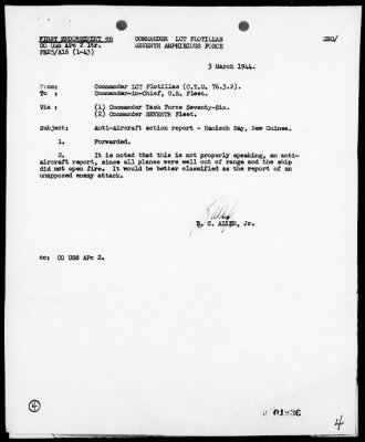 Thumbnail for USS APc-12 > AA Act Rep, 12/15/43, Hanisch Bay, New Guinea