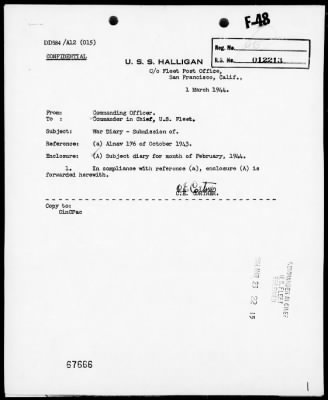 USS HALLIGAN > War Diary, 2/1-29/44