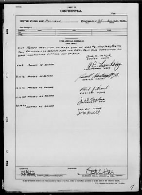 USS HALLIGAN > War Diary, 8/19-31/43