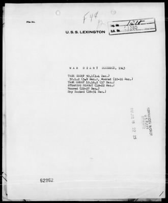 USS LEXINGTON > War Diary, 12/1-31/43