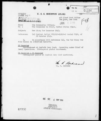USS HOUSTON > War Diary, 12/20-31/43