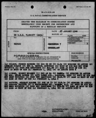 USS PLUNKETT > War Diary, 1/1-31/44 (ActRep)