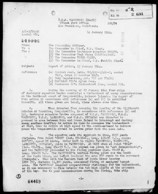 Thumbnail for USS FARENHOLT > Act Rep, 1/13/44, NE Bougainville