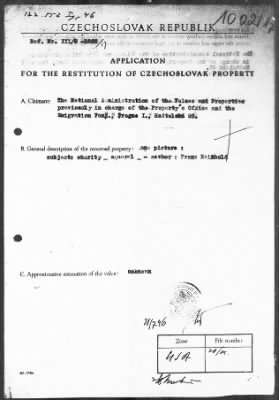 Thumbnail for Restitution Files of MFAA Section - Munich, Central Collecting Point > From: Folder 188, Claims–Czechoslovakia To: Folder 190, Claims–France