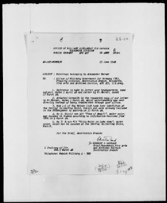 Thumbnail for Restitution Files of MFAA Section - Berlin, 1956 > Claims-Norway, Palestine, Poland, Rumania, Switzerland, USA