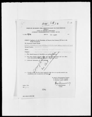 Thumbnail for Restitution Files of MFAA Section - Berlin, 1956 > Claims-France, F422-F193a