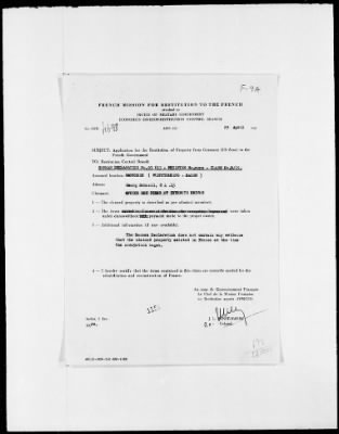 Thumbnail for Restitution Files of MFAA Section - Berlin, 1956 > Claims-France, F422-F193a