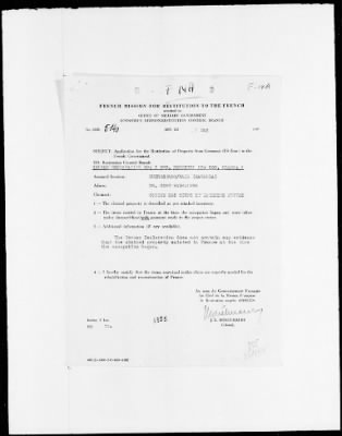 Thumbnail for Restitution Files of MFAA Section - Berlin, 1956 > Claims-France, F422-F193a