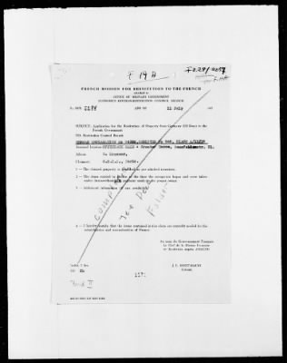 Thumbnail for Restitution Files of MFAA Section - Berlin, 1956 > Claims-France, F422-F193a