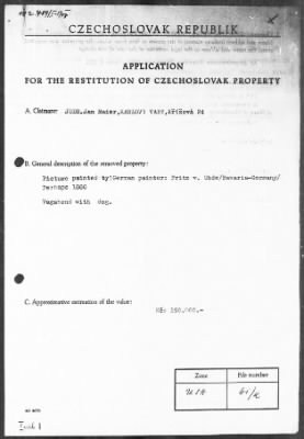 Thumbnail for Restitution Files of MFAA Section - Munich, Central Collecting Point > From: Folder 188, Claims–Czechoslovakia To: Folder 190, Claims–France