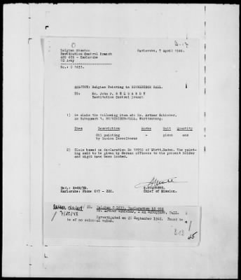 Thumbnail for Restitution Files of MFAA Section - Berlin, 1956 > Claims-Argentina, Austria, Belgium, and Czechoslovakia