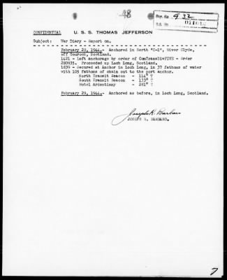 USS THOMAS JEFFERSON > War Diary, 2/1-29/44