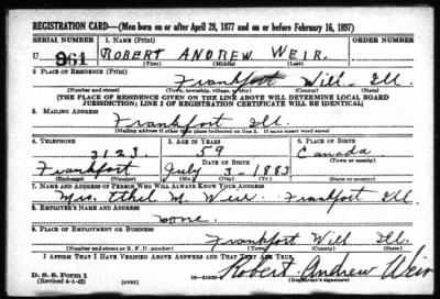 Robert Andrew > Weir, Robert Andrew (1883)