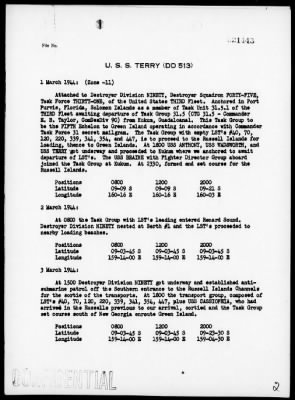 USS TERRY > War Diary, 3/1-31/44